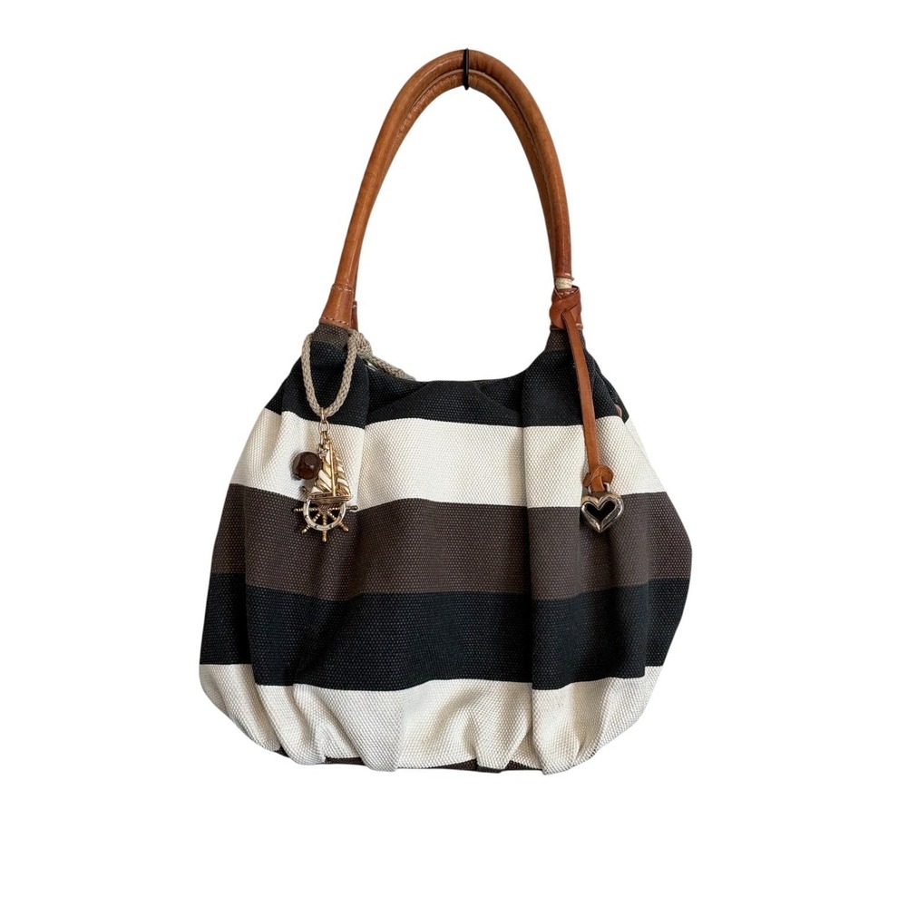 Brighton Striped Canvas Hobo Shoulder Bag Nautical Sailboat Charm E755829
